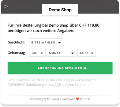 Kauf auf Rechnung Screenshot